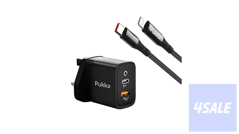 Pukka P-ChargPort20LC 20 Watt Wall Charger Black with USB-C to Lightning0