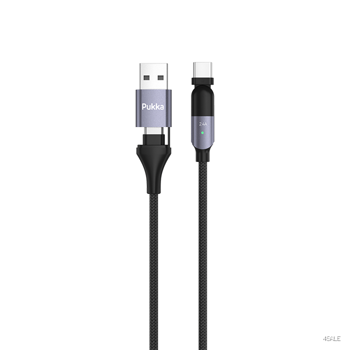 Pukka P.CordRotAC Meandering 2in1 180 rotation line USB-C/USB-A to USB-C Black PD 100W 1.2M0