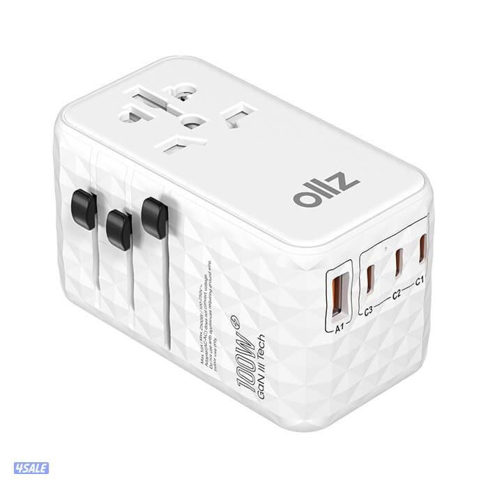OllZ TripGaN100W Universal Multi-Port Travel Adapter PD100W - White0