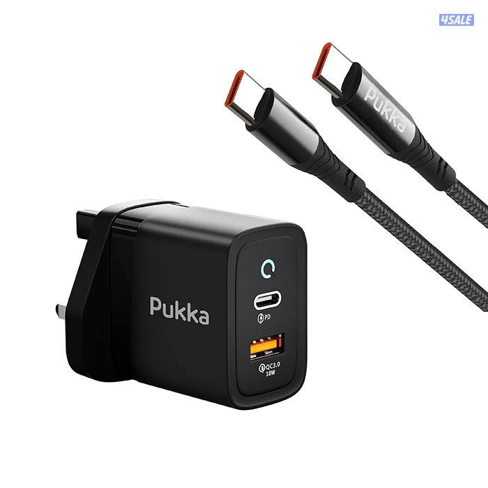 Pukka P-ChargPort20CC 20 Watt Wall Charger Black with USB-C to USB-C0