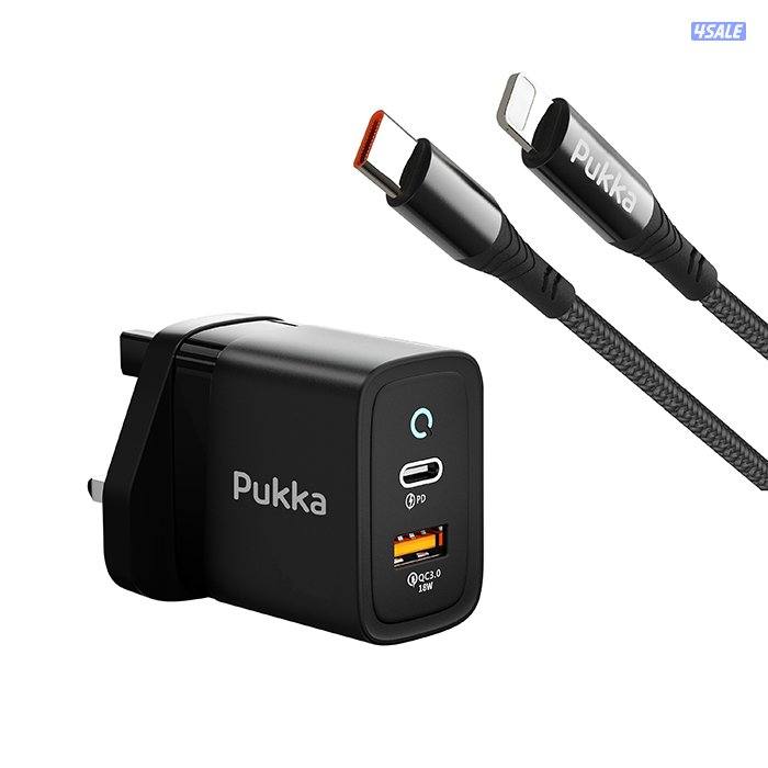 Pukka P-ChargPort20LC 20 Watt Wall Charger Black with USB-C to Lightning0