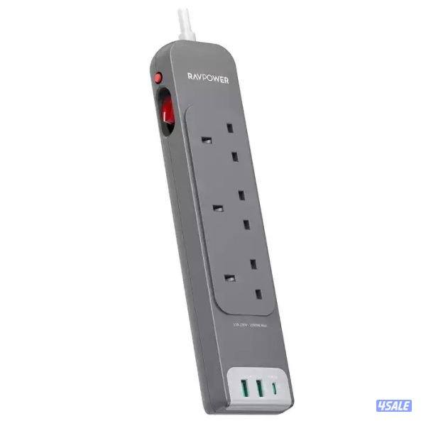 RAVPower RP-PC1038 3 Outlets Power Strip Gray UK Version 3m with USB Port0
