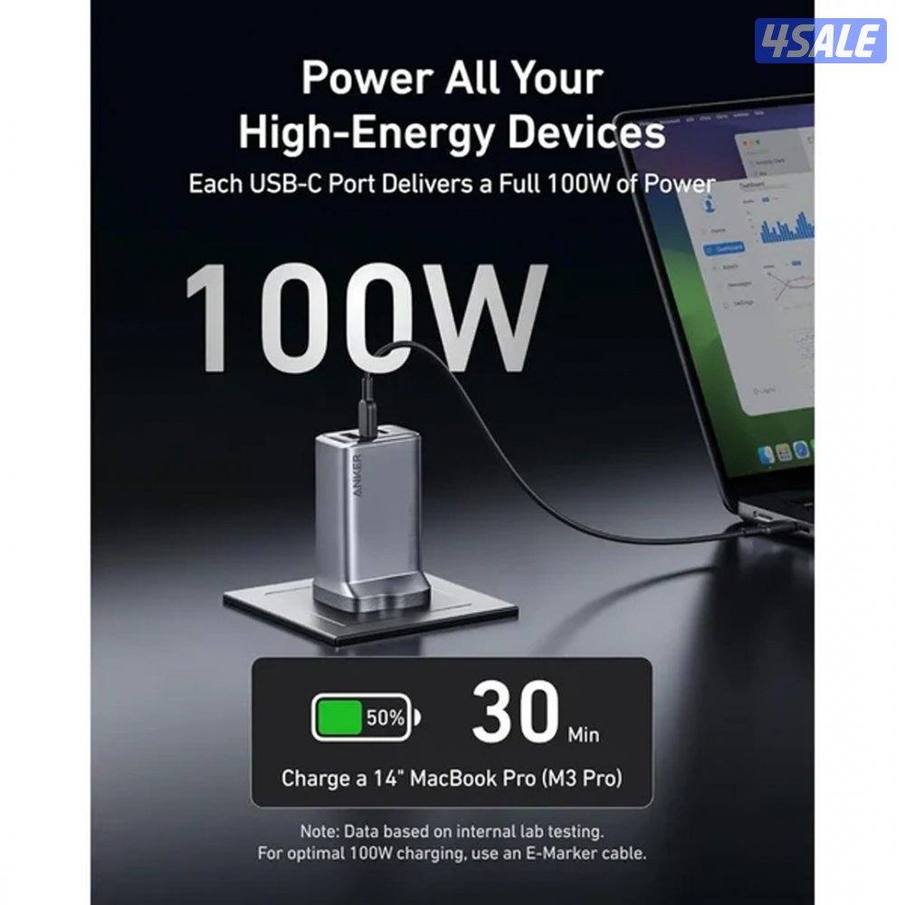 Anker Prime Charger (100W, 3 Ports, GaN) -Silver0