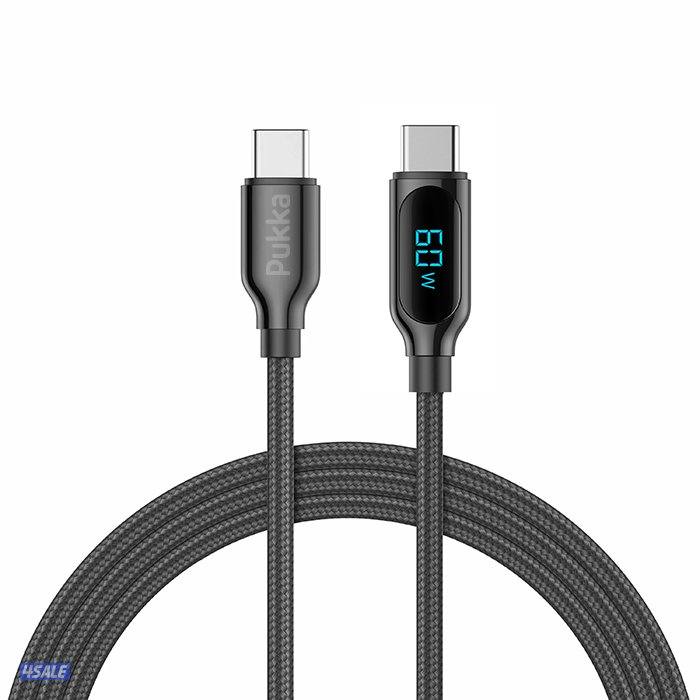 Pukka P-TransCordCC Cable USB-C to USB-C up to 60 Watt with Digital Screen-Black0