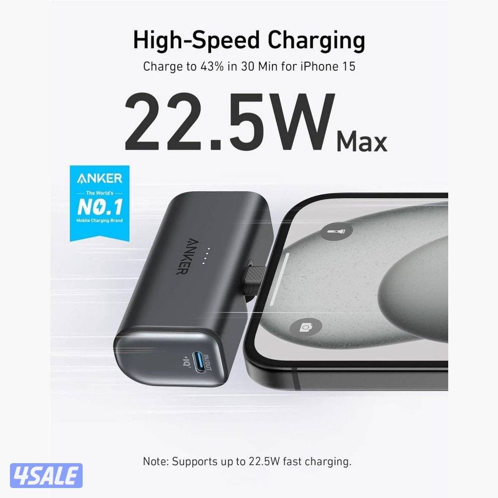 Anker Nano Power Bank (22.5W, Built-In USB-C Connector) 5000mAh -Black0
